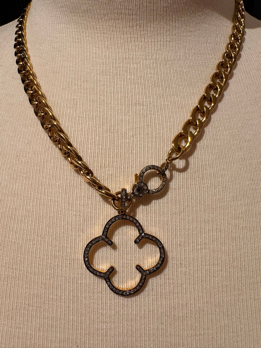 Gold Plated Chain with Diamond Clover Pendant