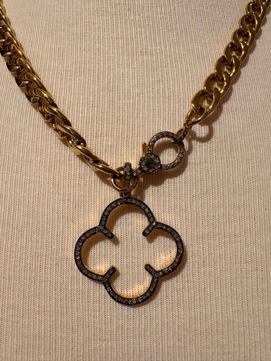 Gold Plated Chain with Diamond Clover Pendant