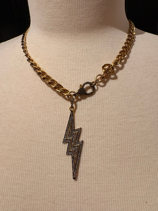 Gold Plated Chain with Diamond Lightning Bolt Pendant