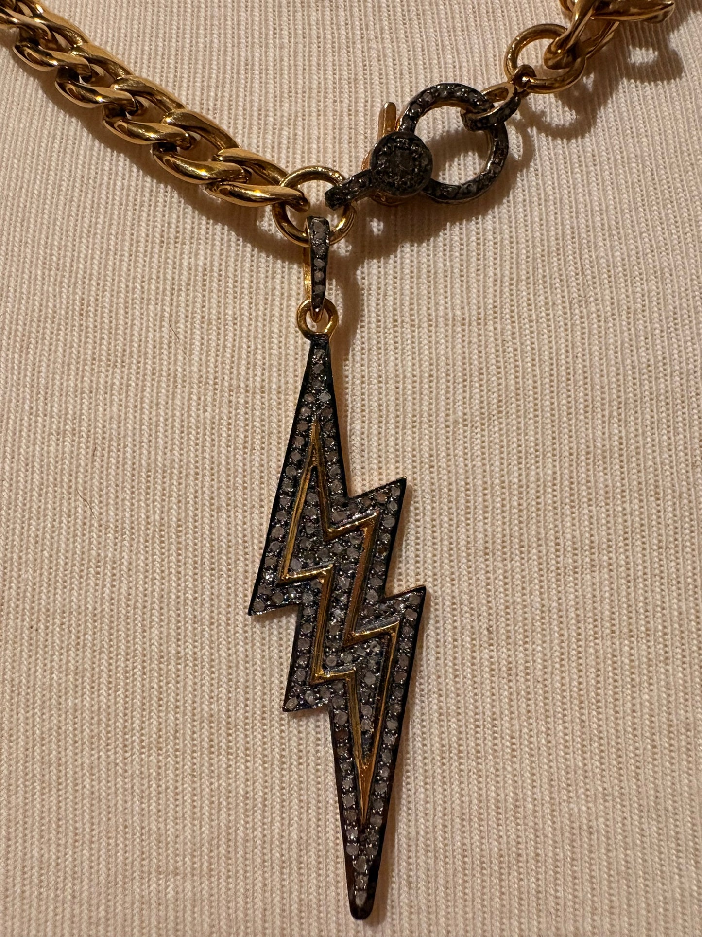 Gold Plated Chain with Diamond Lightning Bolt Pendant