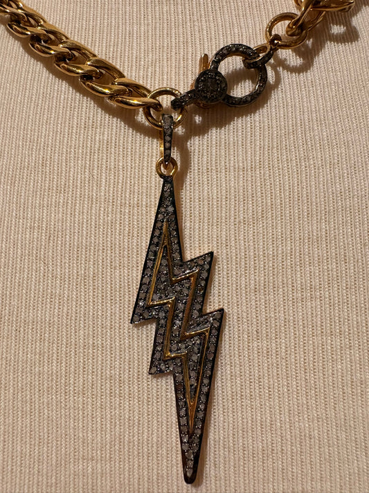 Gold Plated Chain with Diamond Lightning Bolt Pendant
