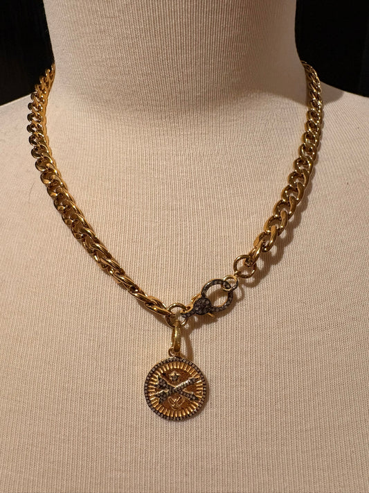 Gold Plated Chain with Diamond Arrow Necklace