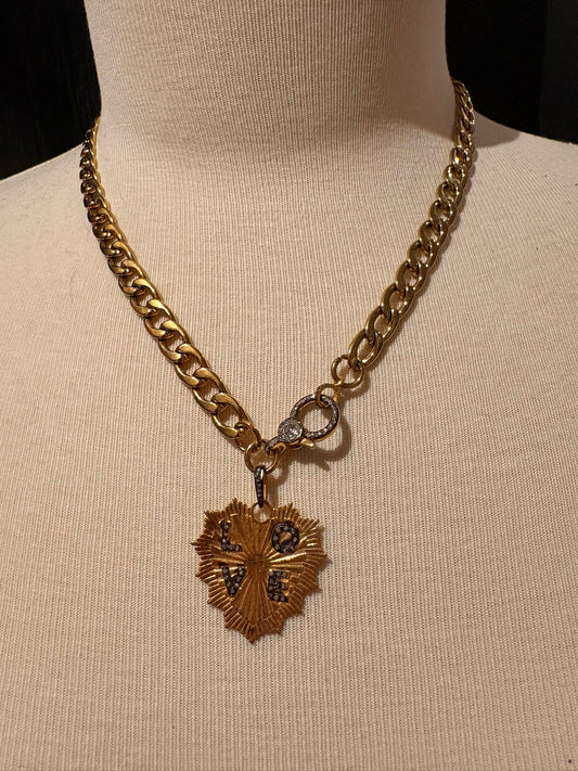 Gold Plated with Diamond LOVE Pendant