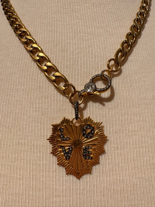 Gold Plated with Diamond LOVE Pendant