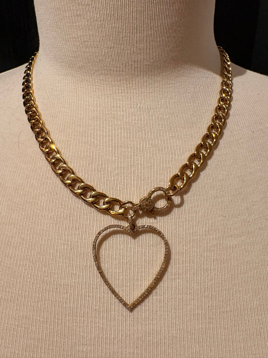 Gold Plated Chain with Diamond Heart Necklace