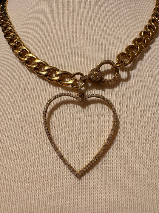 Gold Plated Chain with Diamond Heart Necklace