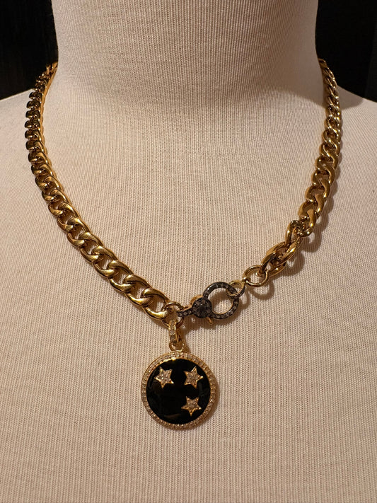 Gold Plated Chain with Diamond Enamel Star Necklace