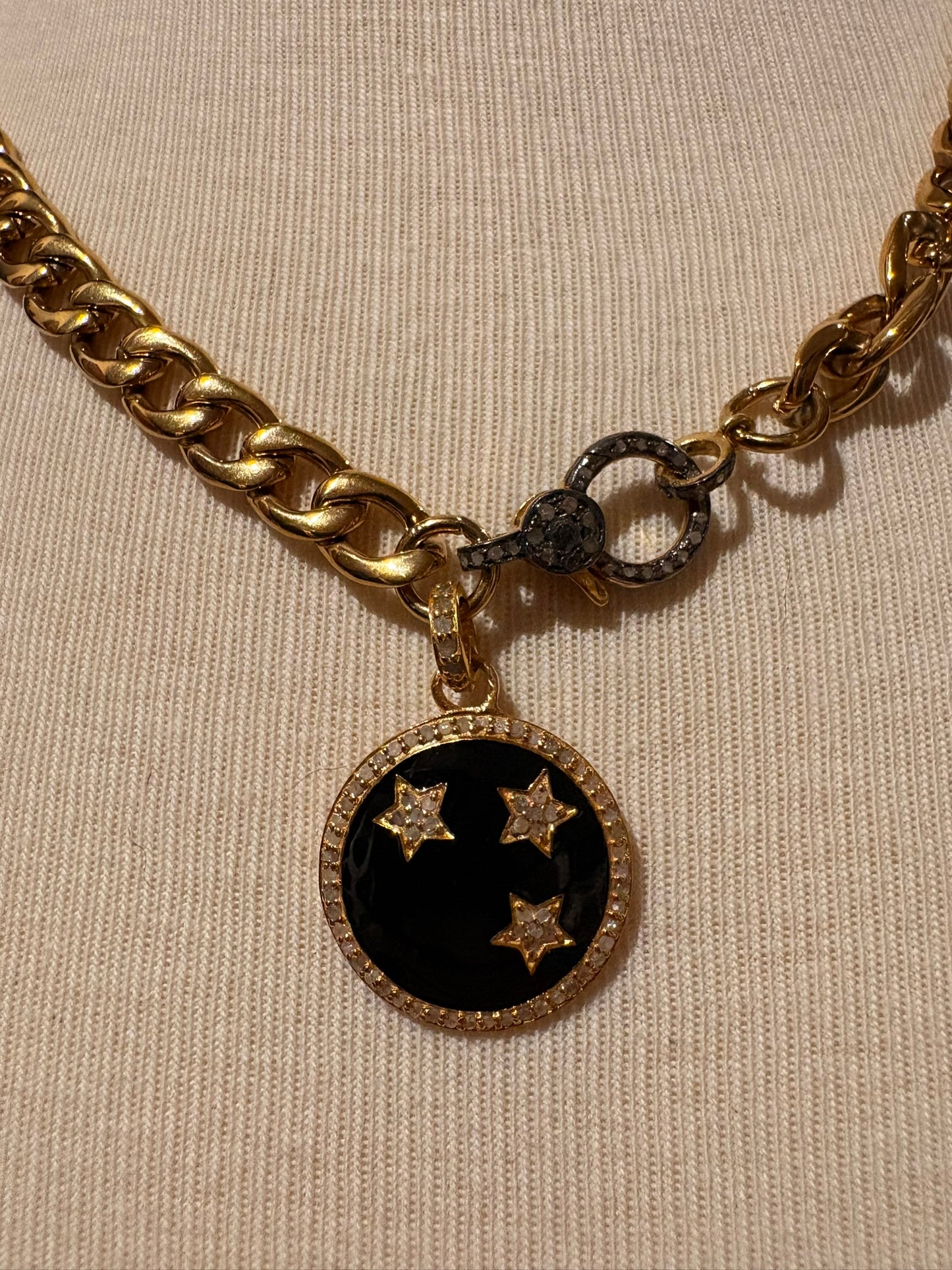 Gold Plated Chain with Diamond Enamel Star Necklace