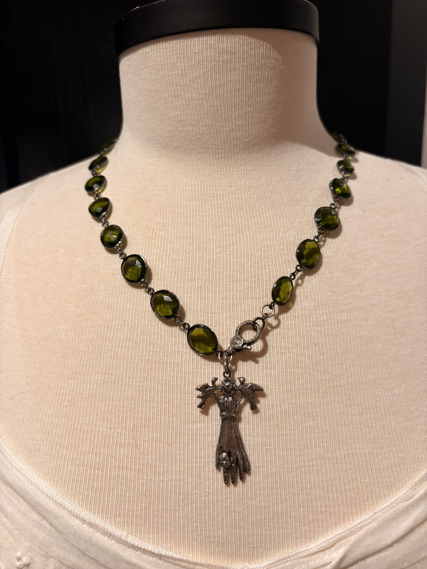Green Tourmaline with Diamond Clasp Pendant