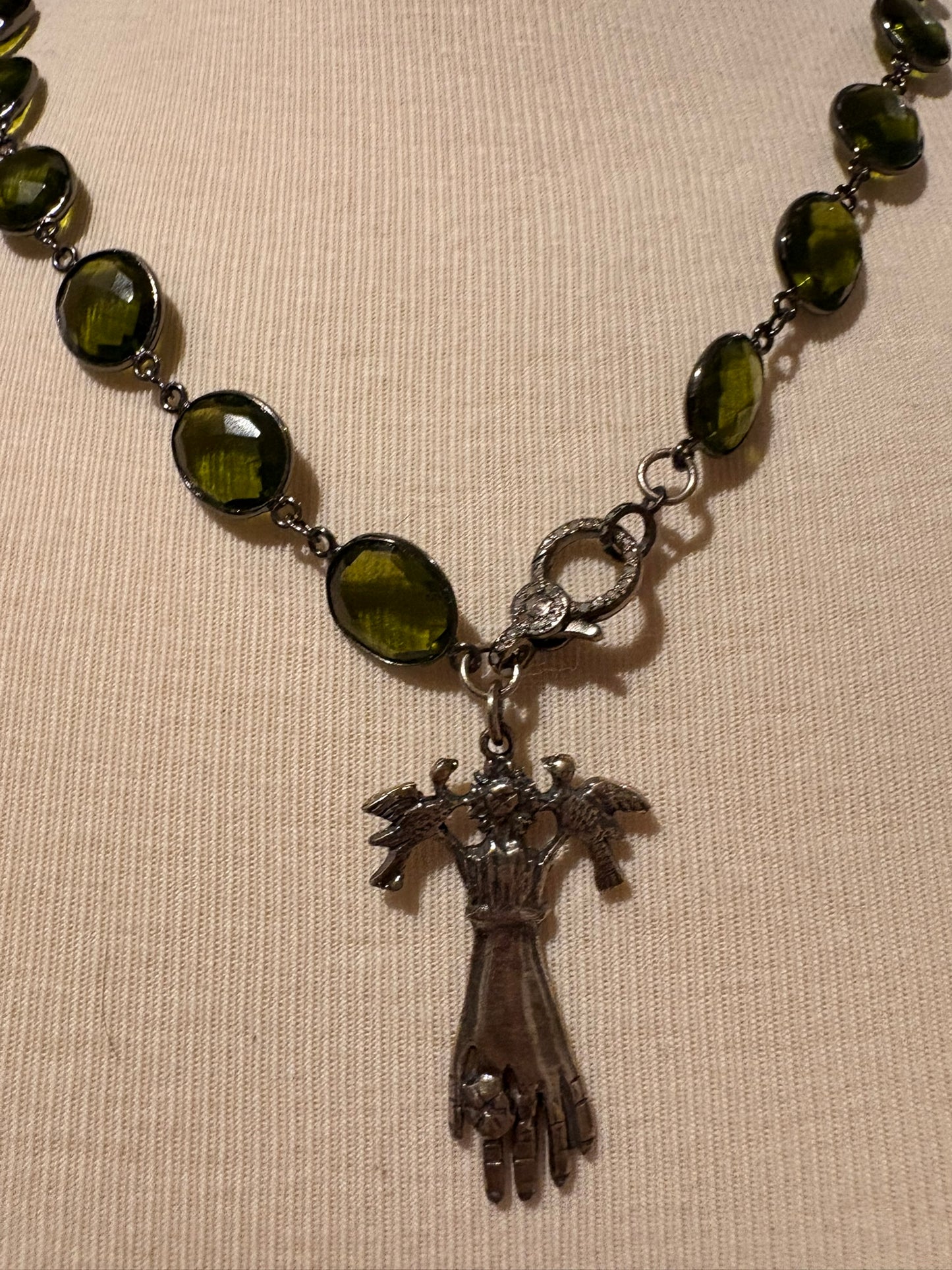 Green Tourmaline with Diamond Clasp Pendant