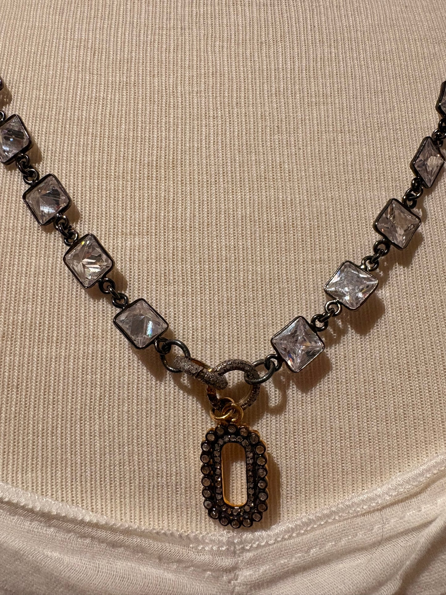 Cubic Zirconia with Diamond Clasp Pendant