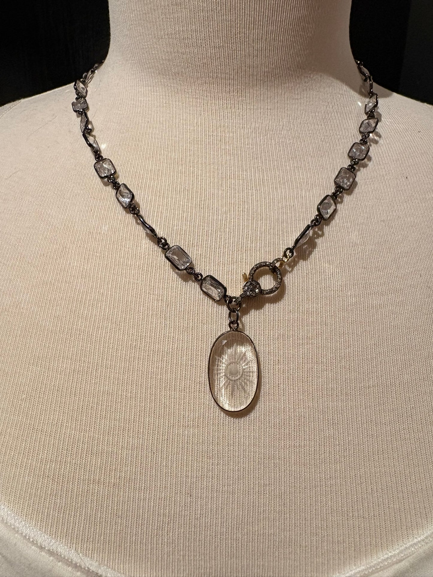 Cubic Zirconia with Quartz & Diamond Clasp Pendant