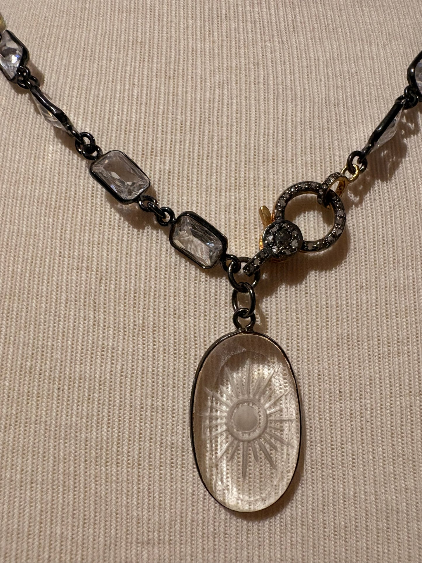 Cubic Zirconia with Quartz & Diamond Clasp Pendant