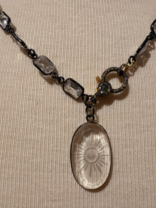 Cubic Zirconia with Quartz & Diamond Clasp Pendant