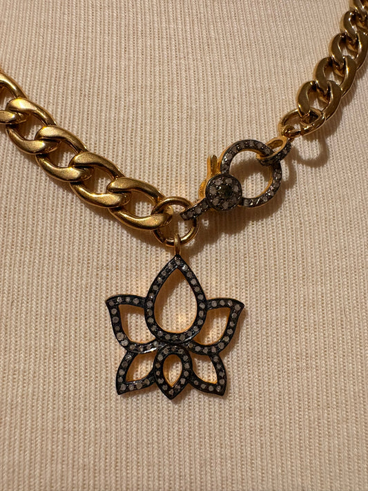 Gold Plated with Diamond Lotus Pendant