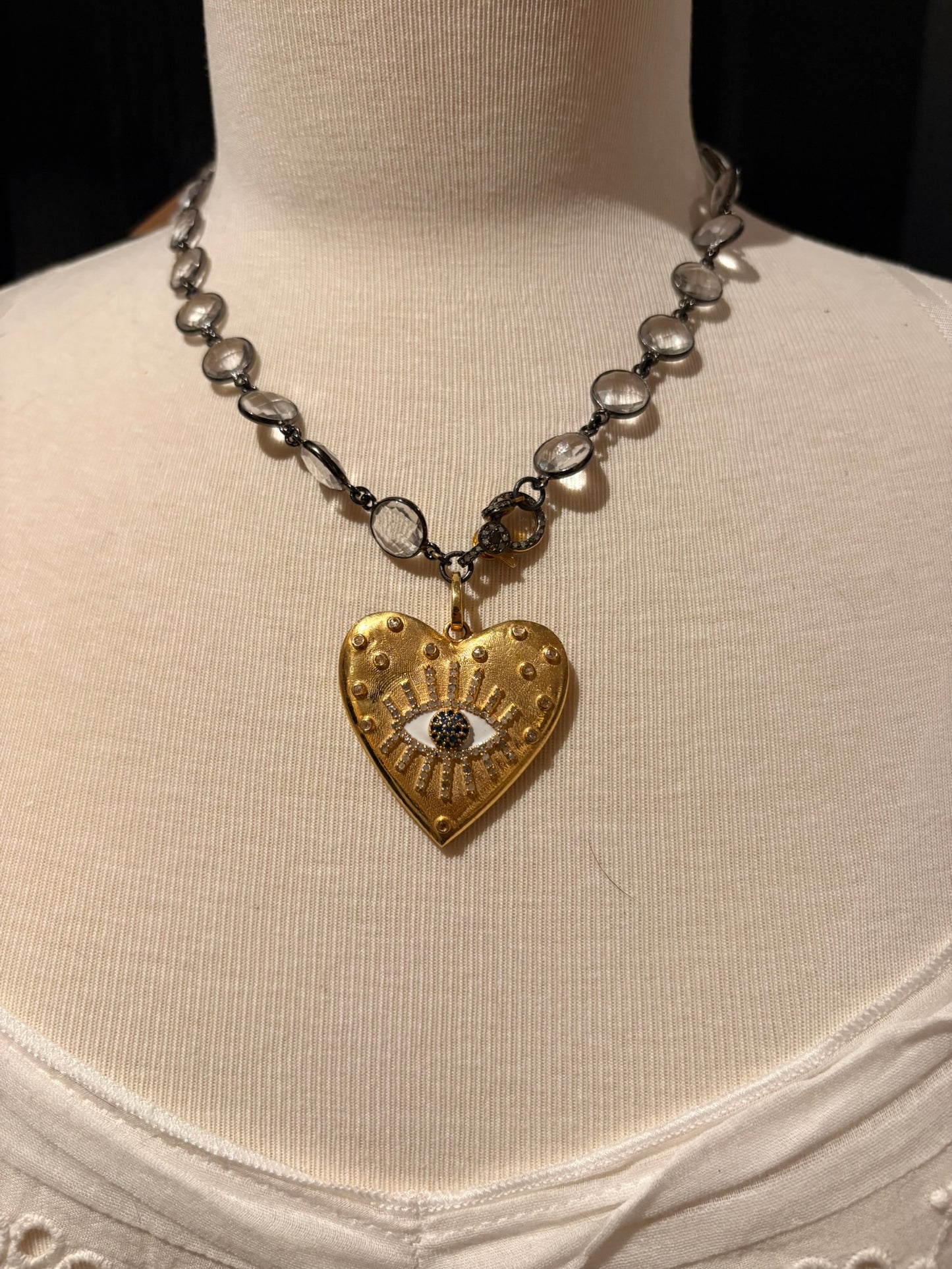 Quartz with Diamond Evil Eye Necklace