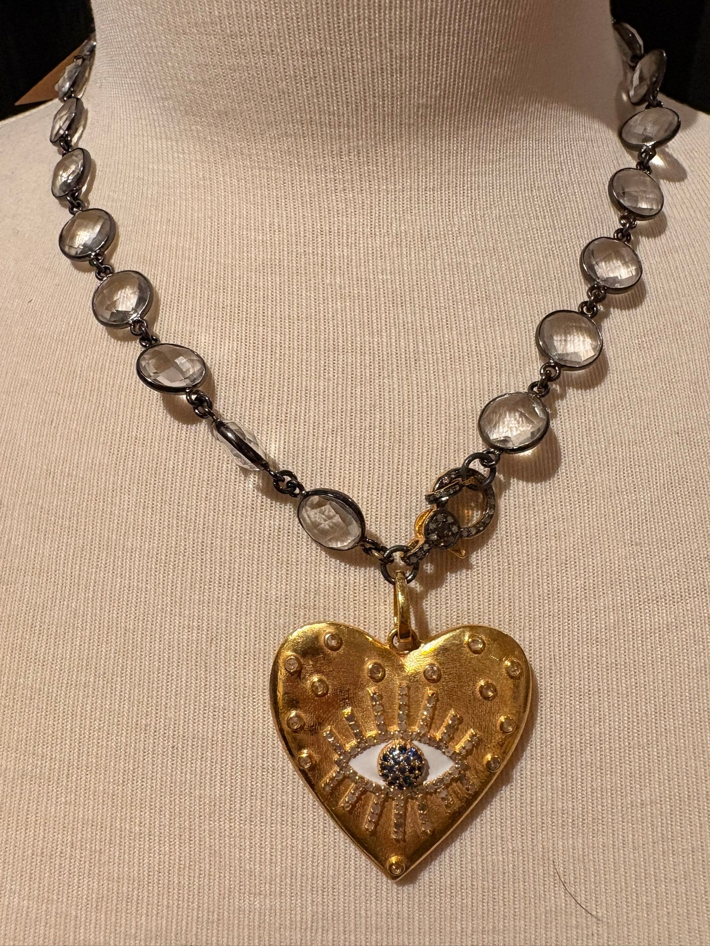 Quartz with Diamond Evil Eye Necklace