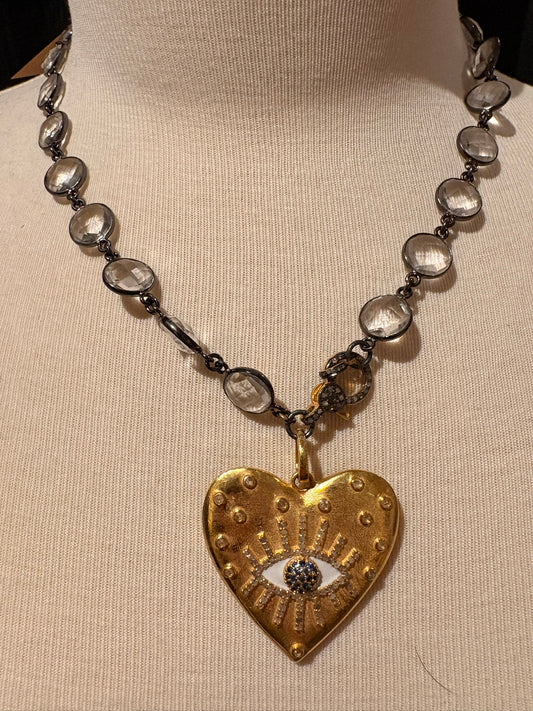 Quartz with Diamond Evil Eye Necklace