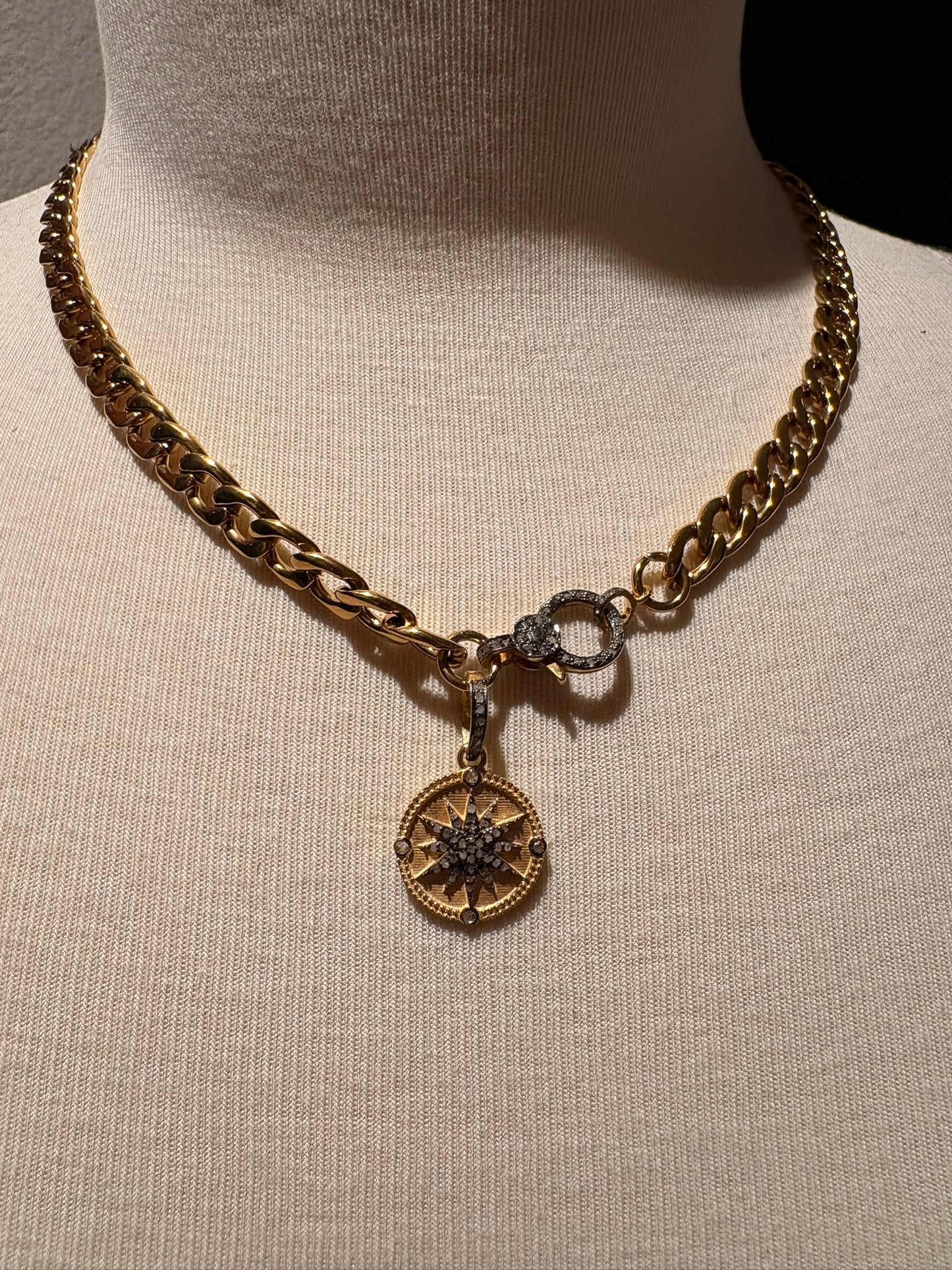 Gold Plated Chain with Diamond Starburst Pendant