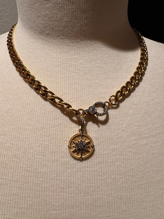 Gold Plated Chain with Diamond Starburst Pendant