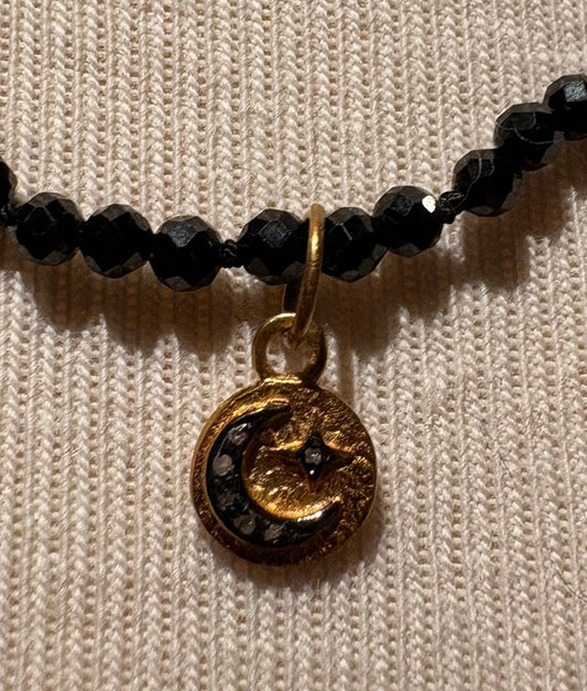 Black Spinel with Diamond Star & Moon Pendant