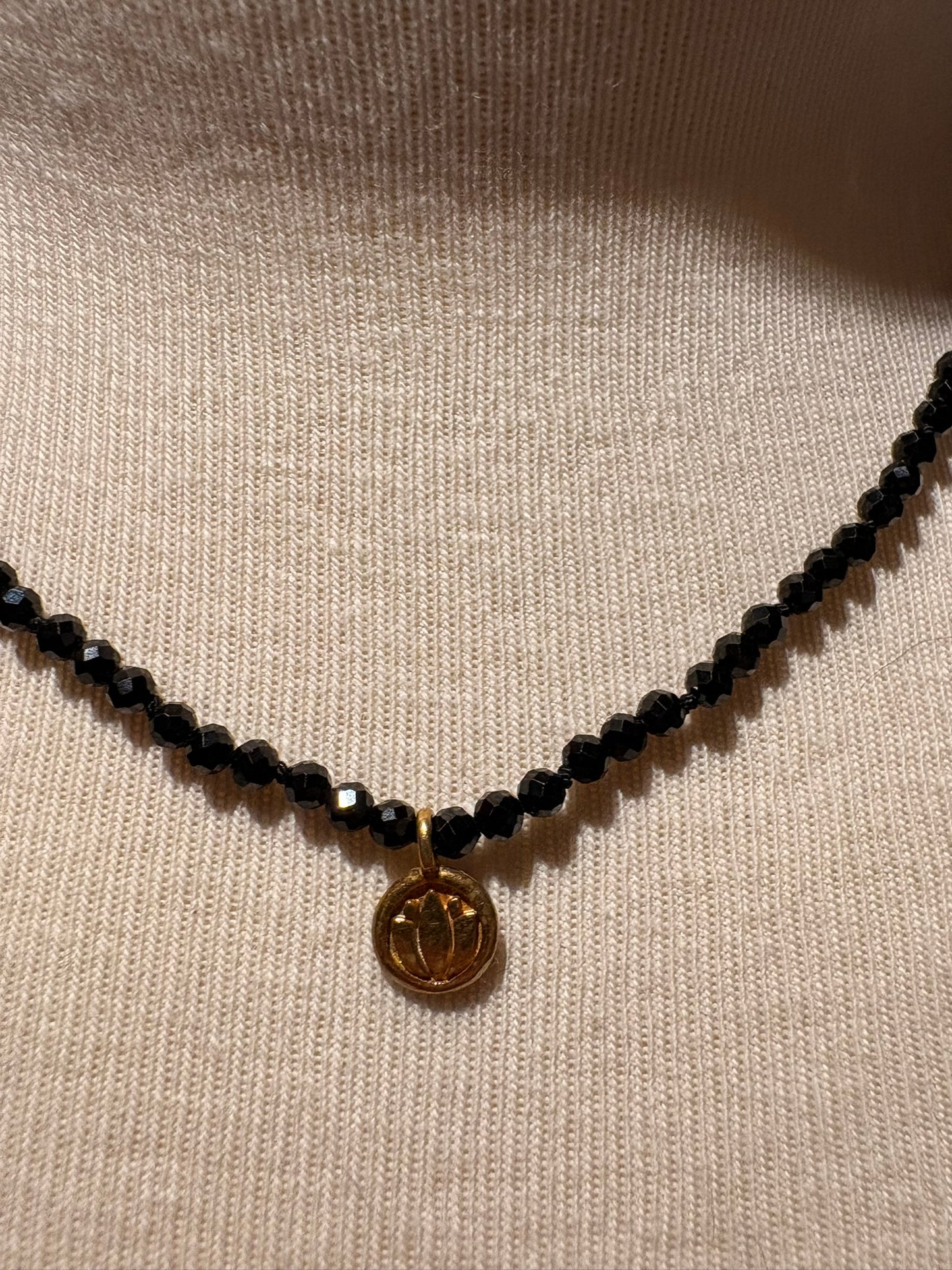 Black Spinel Lotus Flower Pendant