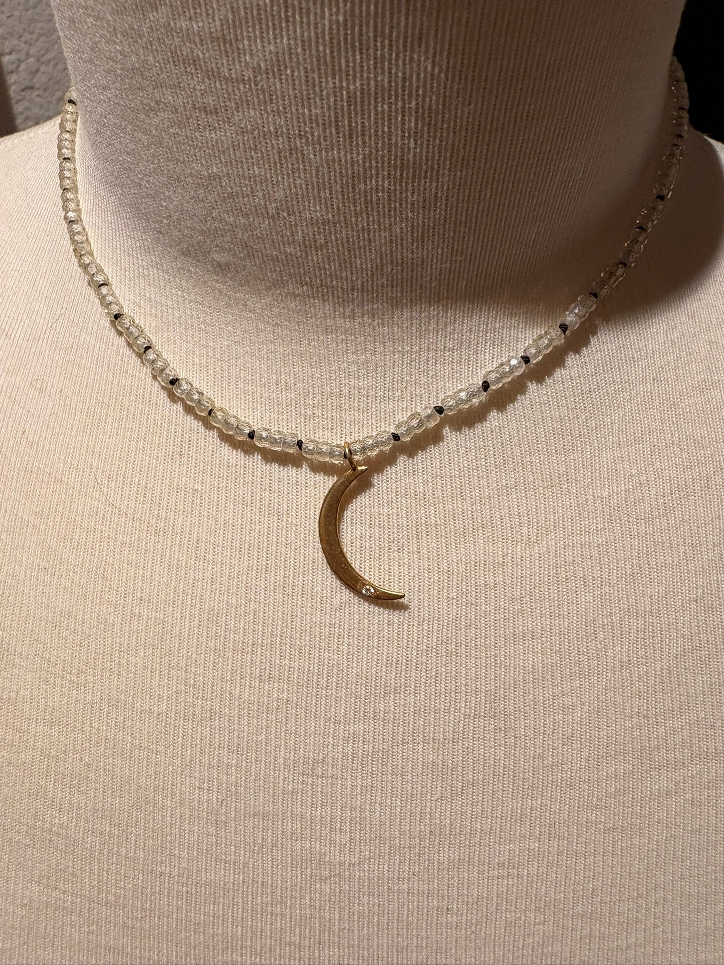 Milk Zircon with Crescent Moon Pendant
