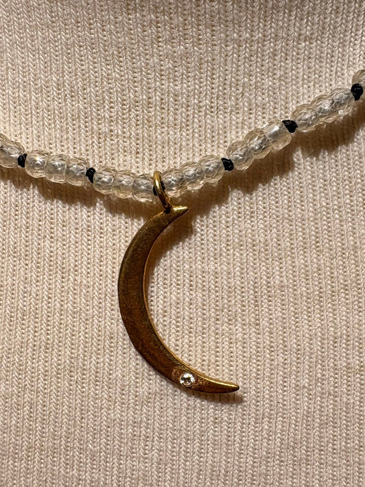 Milk Zircon with Crescent Moon Pendant