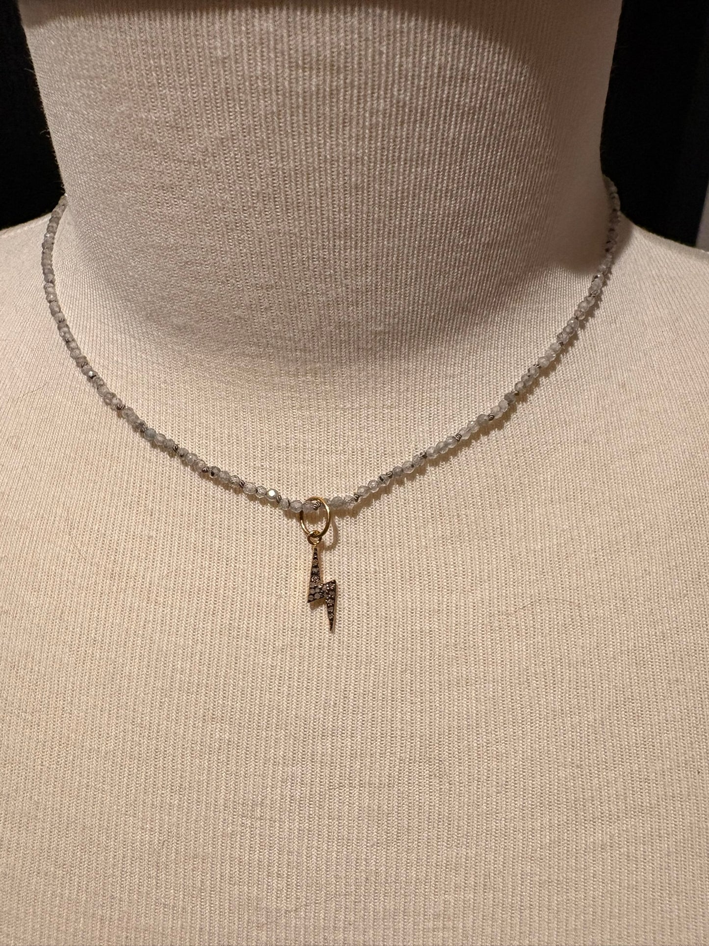 Gray Zircon with Diamond Lightning Bolt Pendant