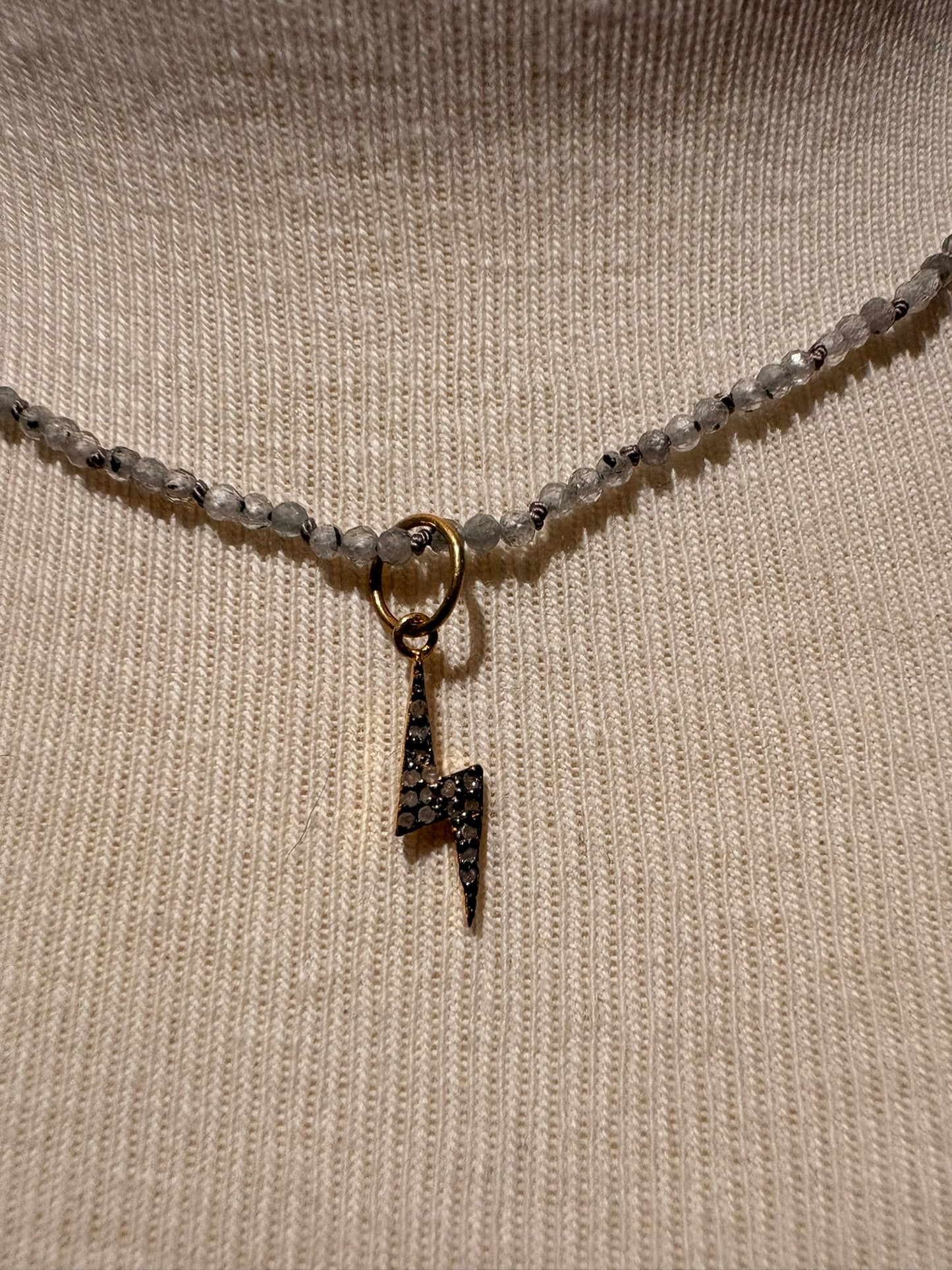 Gray Zircon with Diamond Lightning Bolt Pendant