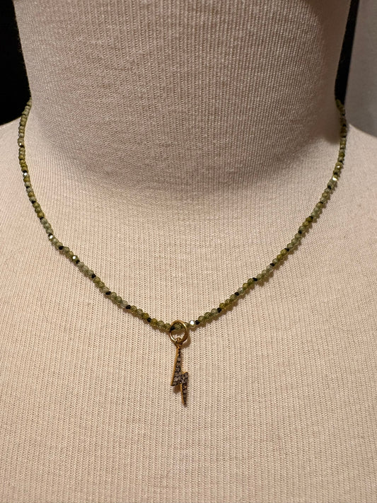 Green Zircon with Diamond Lightning Bolt Pendant