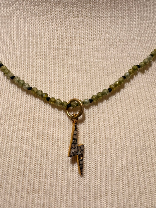 Green Zircon with Diamond Lightning Bolt Pendant