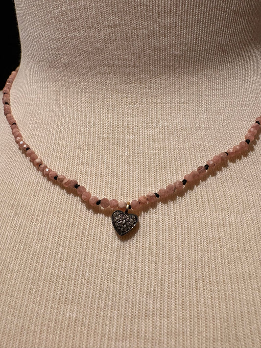 Rodochrosite with Diamond Heart Pendant