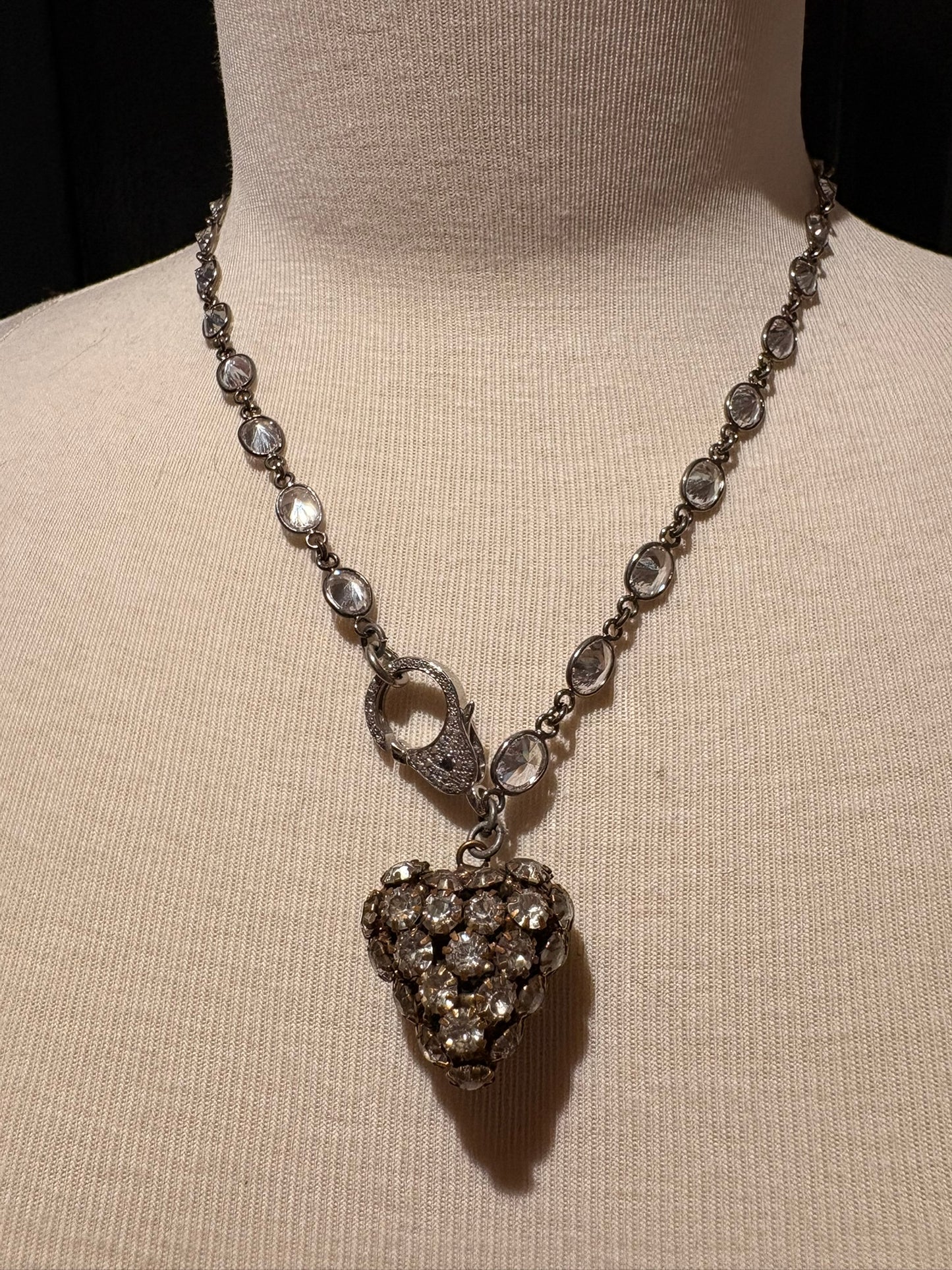 Cubic Zirconia Chain with Vintage Rhinestone Heart Pendant