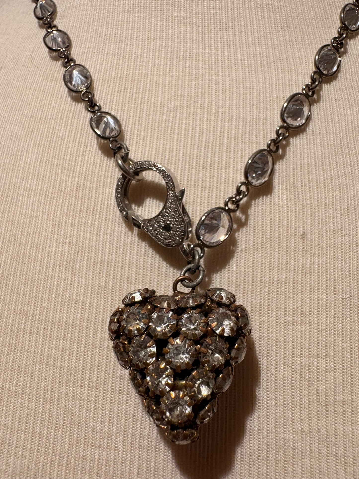 Cubic Zirconia Chain with Vintage Rhinestone Heart Pendant
