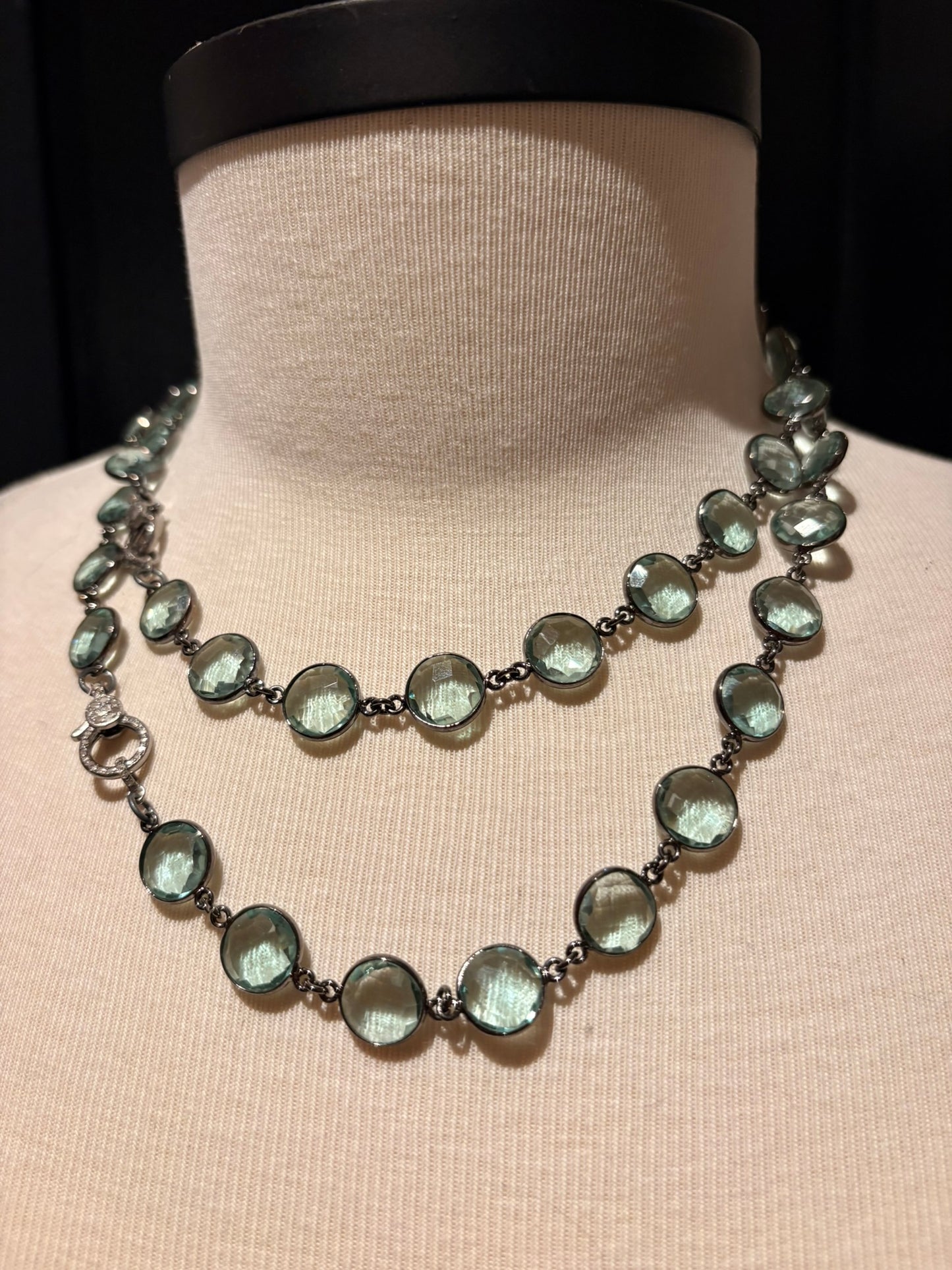 Green Amethyst with Diamond Clasp Necklace