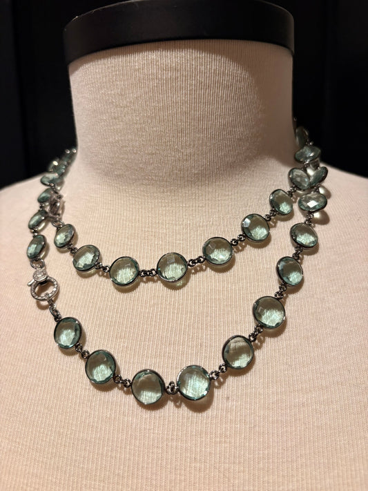 Green Amethyst with Diamond Clasp Necklace