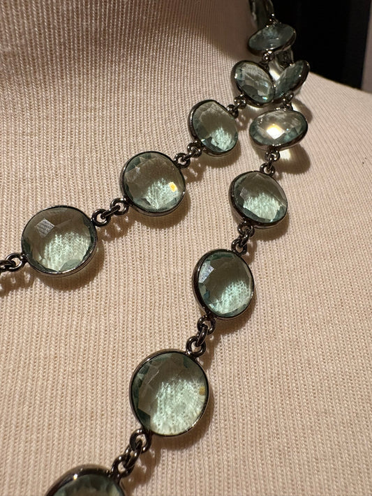 Green Amethyst with Diamond Clasp Necklace