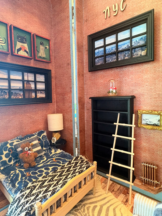 Handmade New York City Loft Dollhouse in a Vintage Suitcase