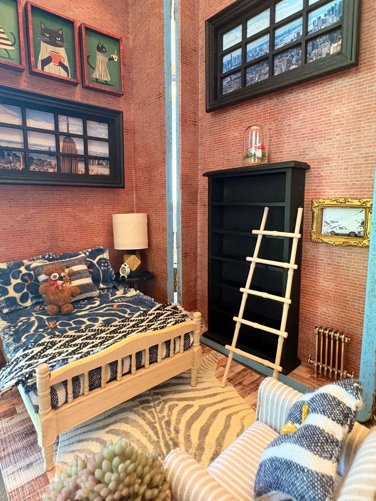 Handmade New York City Loft Dollhouse in a Vintage Suitcase