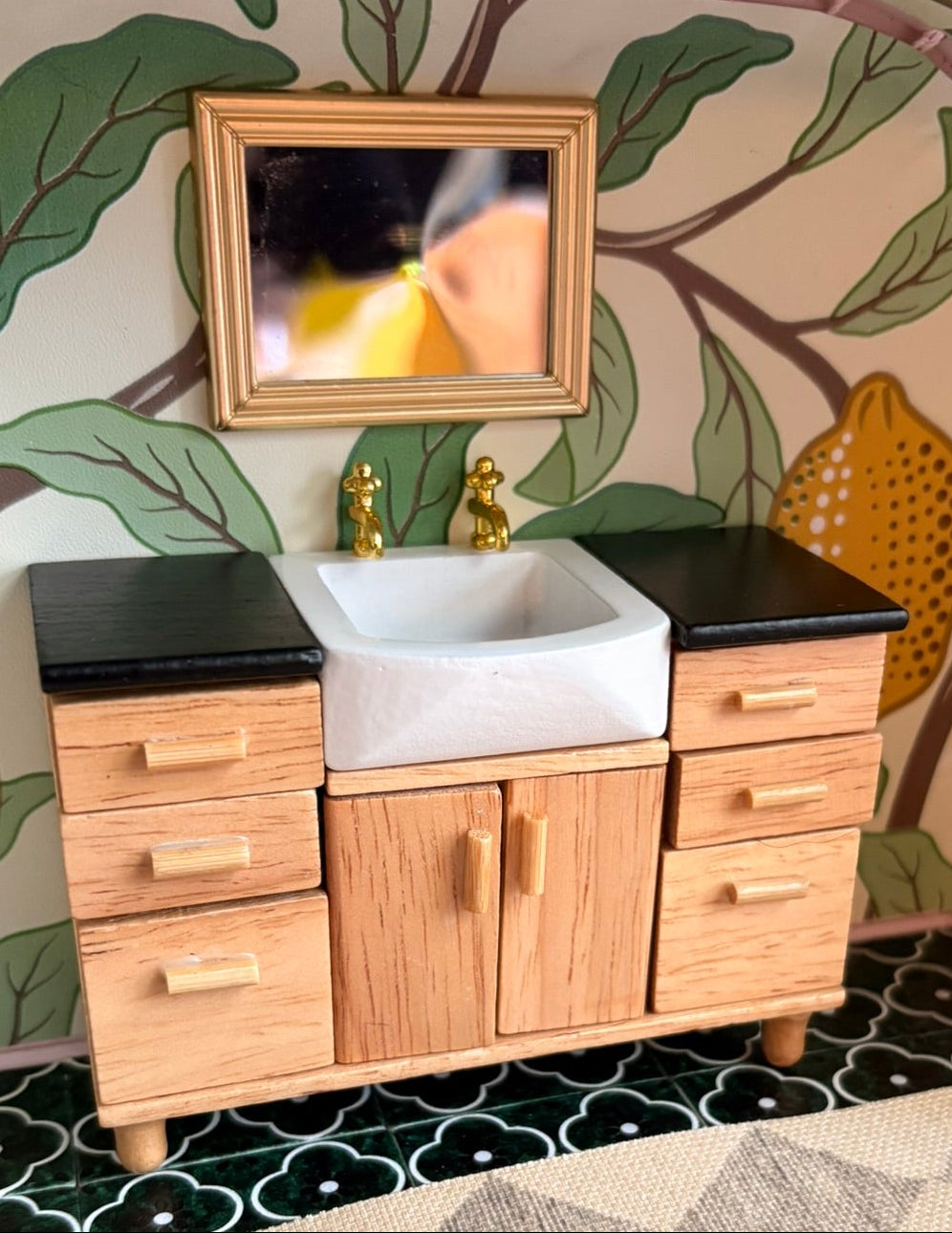 Handmade Spa Bathroom Dollhouse in a Paperboard Suitcase