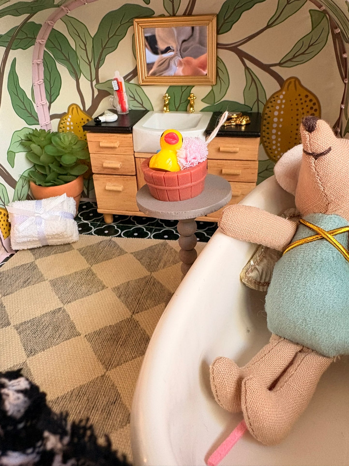 Handmade Spa Bathroom Dollhouse in a Paperboard Suitcase
