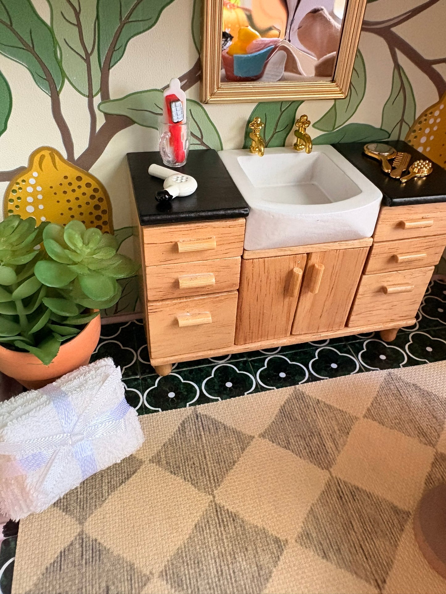 Handmade Spa Bathroom Dollhouse in a Paperboard Suitcase