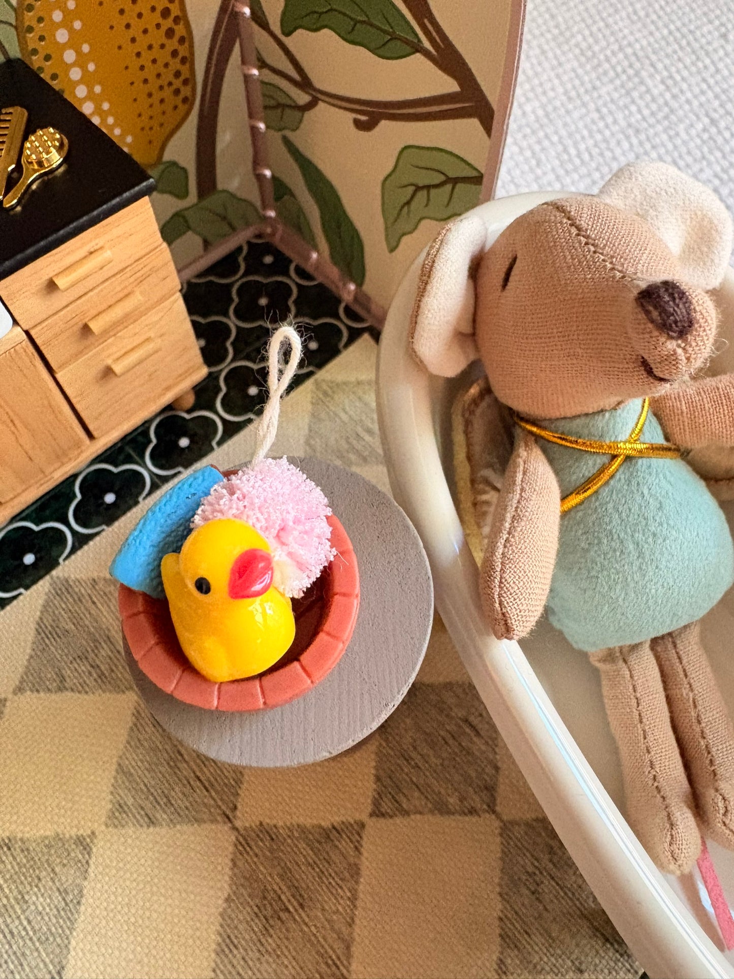 Handmade Spa Bathroom Dollhouse in a Paperboard Suitcase