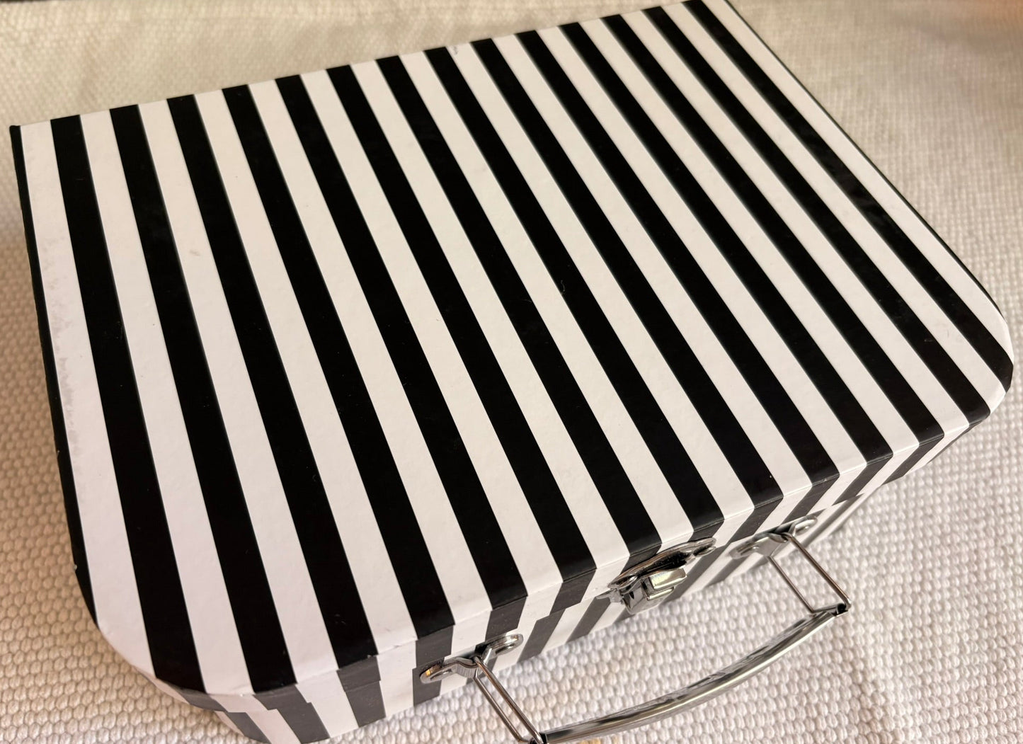 Handmade Modern Dollhouse in Striped Paperboard Suitcase