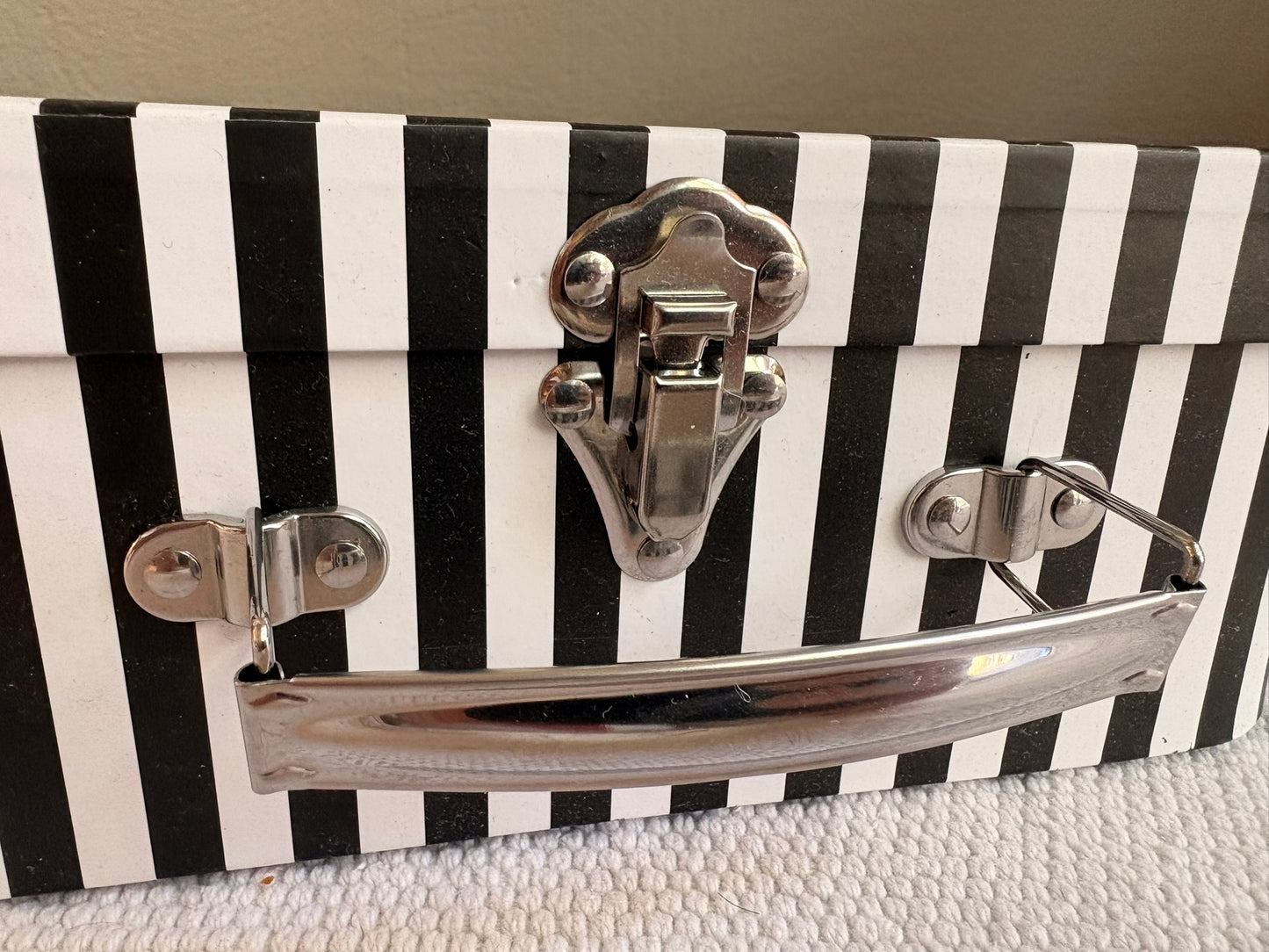 Handmade Modern Dollhouse in Striped Paperboard Suitcase