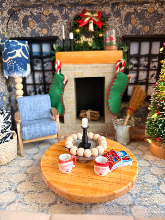 Handmade Cozy Christmas Cottage Miniature Dollhouse in Black Polka Dot Paperboard Suitcase
