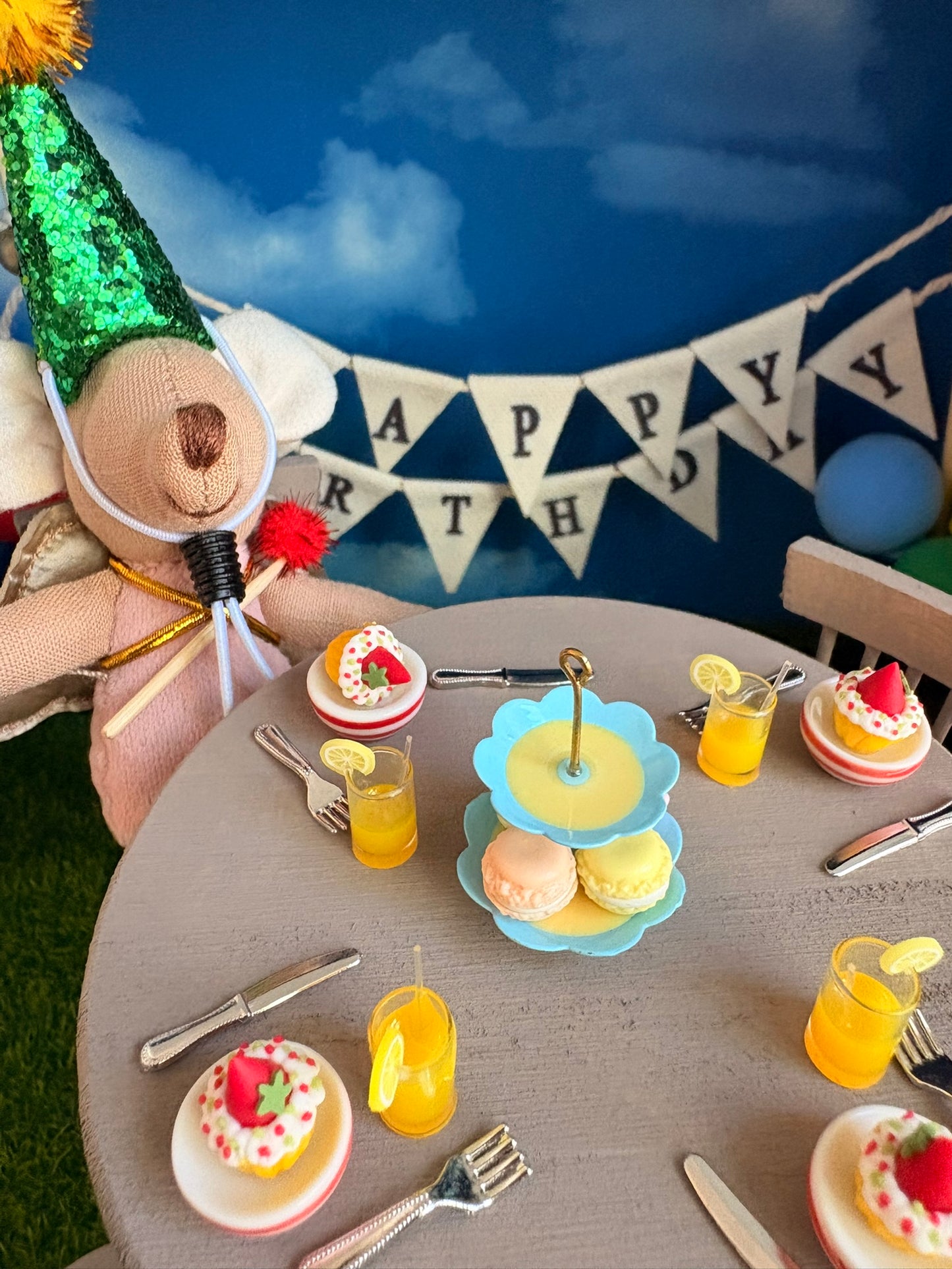 Handmade Miniature Birthday Party Dollhouse in a Paperboard Suitcase