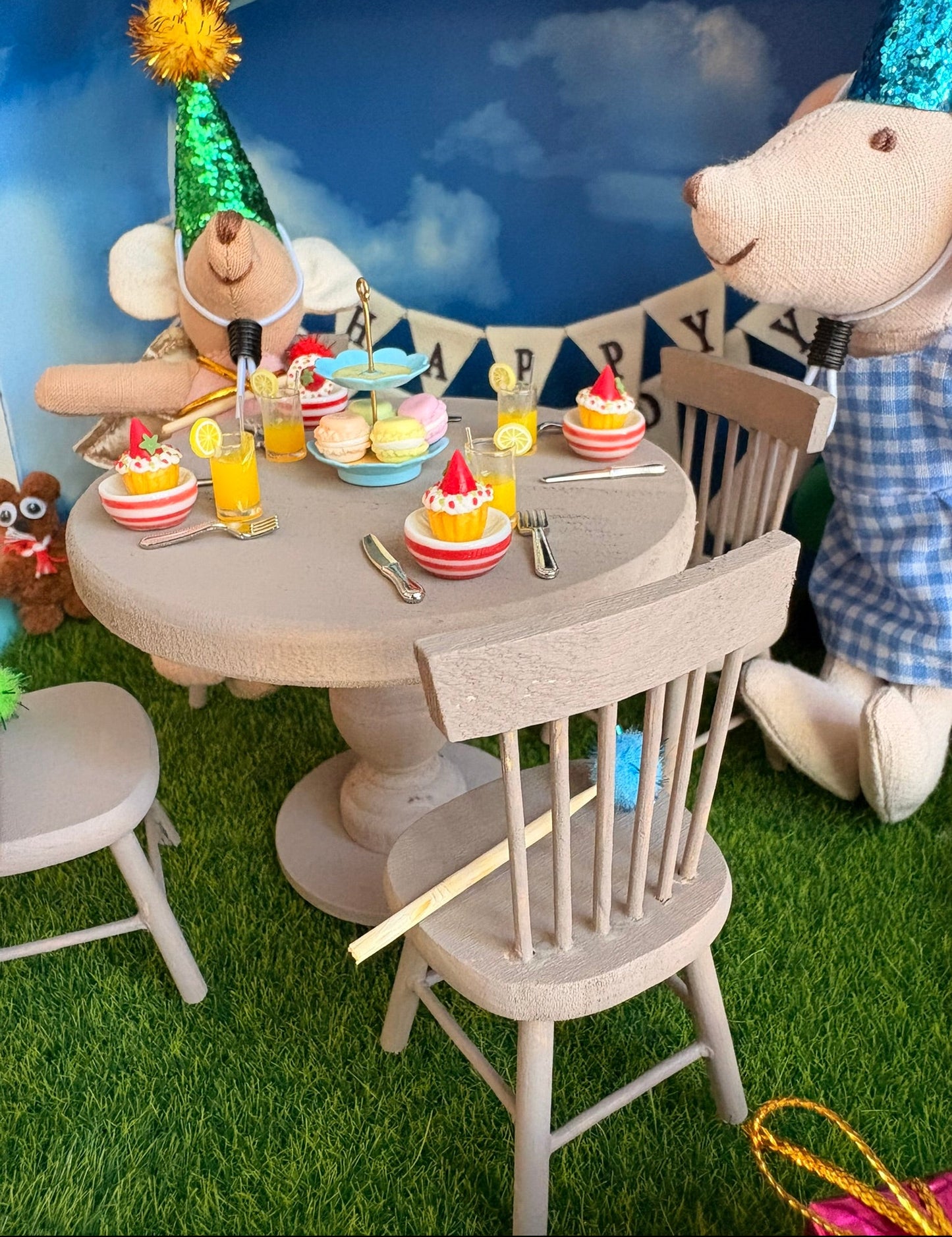 Handmade Miniature Birthday Party Dollhouse in a Paperboard Suitcase