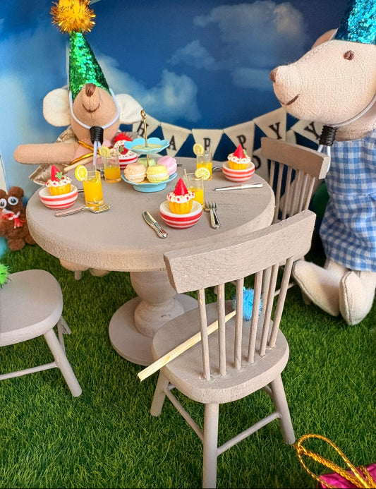Handmade Miniature Birthday Party Dollhouse in a Paperboard Suitcase